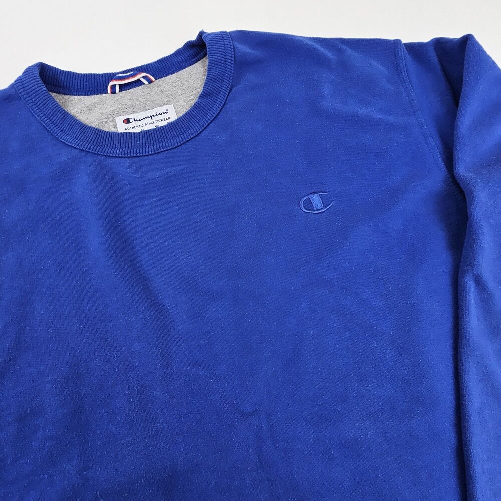 Champion Mens XL Distressed Crewneck Sweatshirt Blue Faded Embroidered Logo
